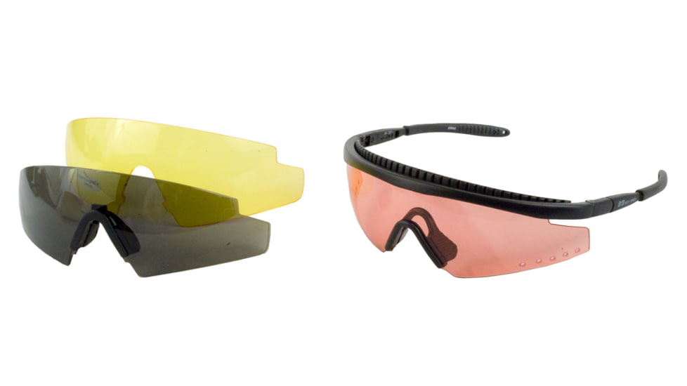 Body Specs Pistols Interchangeable Sunglasses, Black Frame / LightRose-Yellow Smoke Lens