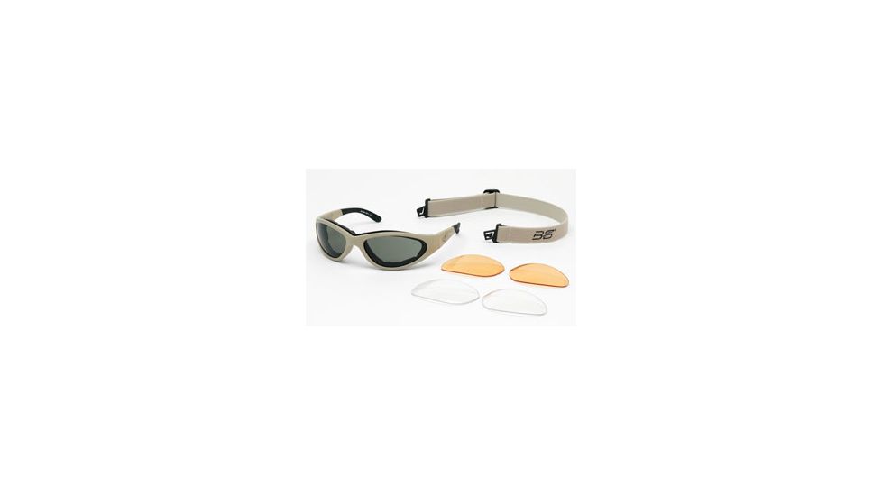 Body Specs Sunglass &amp; Goggle, Desert Tan Frame, Grey, Clear, Light Rust Lens BSG-DESERT-SAND13