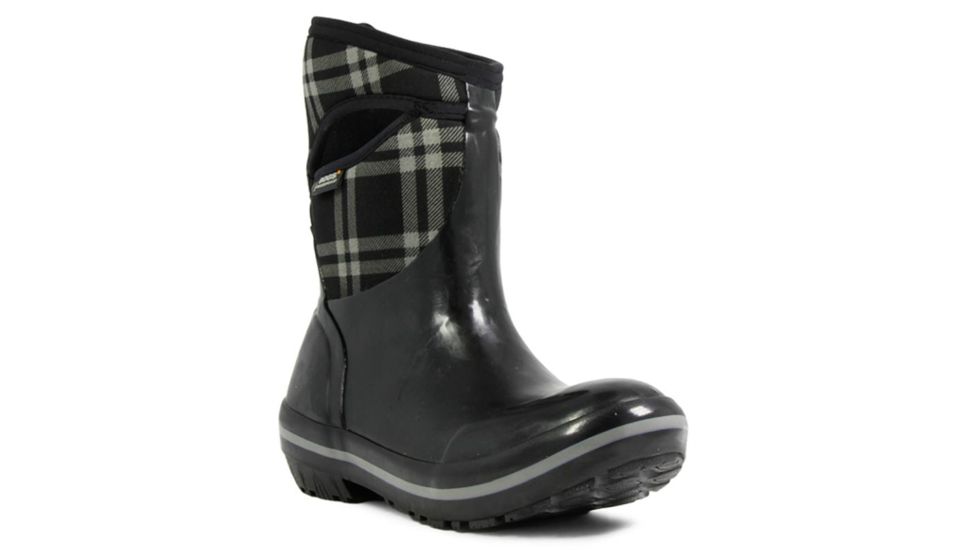 Bogs Womens Plimsoll Plaid Mid Boot,Black,Size 6 71786-001-6