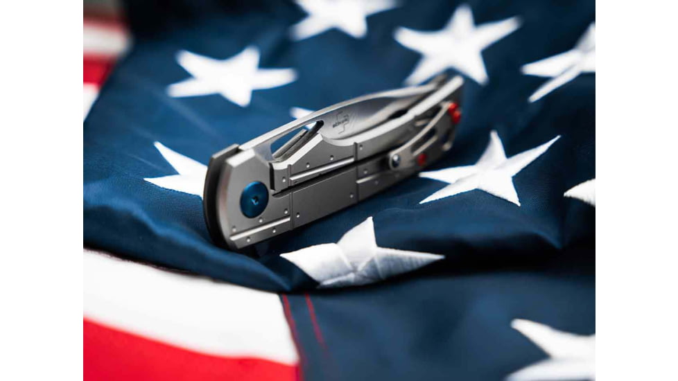 Boker 01Bo910Dam P-51 Damast 3.35 Drop Point Plain Silver Acid Etch Damascus Blade Titanium Handle