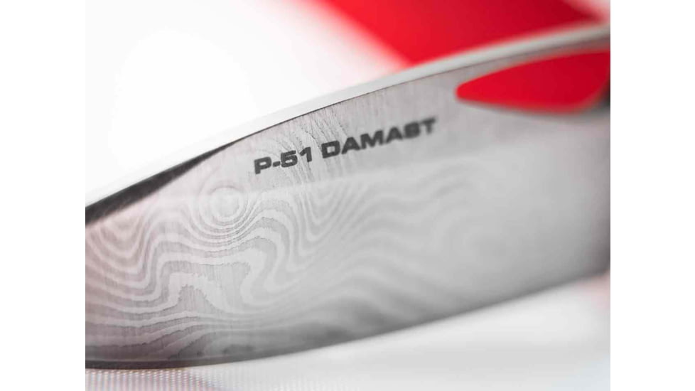 Boker 01Bo910Dam P-51 Damast 3.35 Drop Point Plain Silver Acid Etch Damascus Blade Titanium Handle