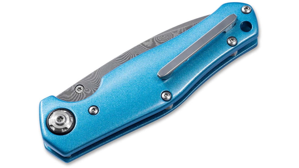 Boker 111101Dam 3.15 Drop Point Damascus Blade Blue Aluminum Handle