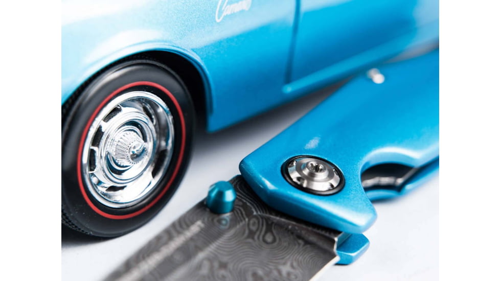 Boker 111101Dam 3.15 Drop Point Damascus Blade Blue Aluminum Handle