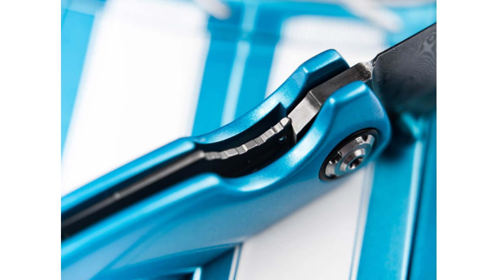 Boker 111101Dam 3.15 Drop Point Damascus Blade Blue Aluminum Handle