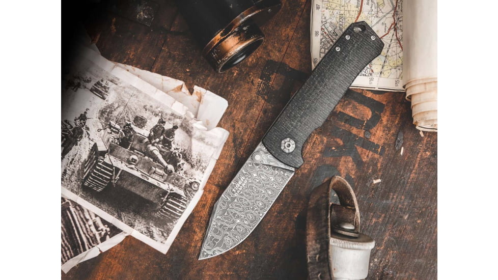 Boker 111103Dam Tiger-Damast Pocket 3.35 Damascus Blade Micarta Handle