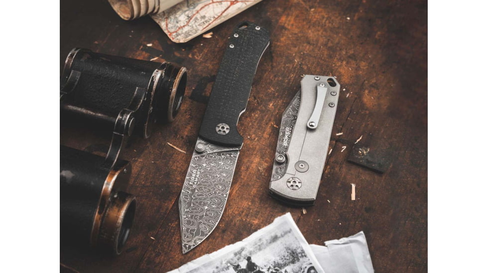 Boker 111103Dam Tiger-Damast Pocket 3.35 Damascus Blade Micarta Handle