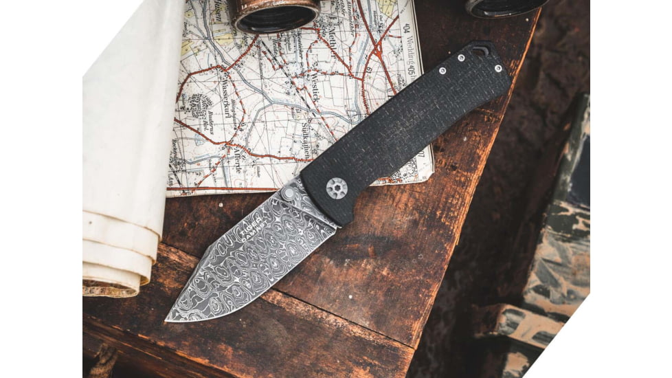 Boker 111103Dam Tiger-Damast Pocket 3.35 Damascus Blade Micarta Handle