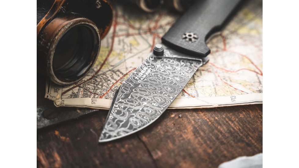 Boker 111103Dam Tiger-Damast Pocket 3.35 Damascus Blade Micarta Handle