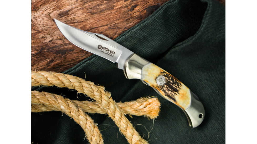 Boker Junior Scout Folding Knife, 2.8in, N690, Stag , Brown, 111910