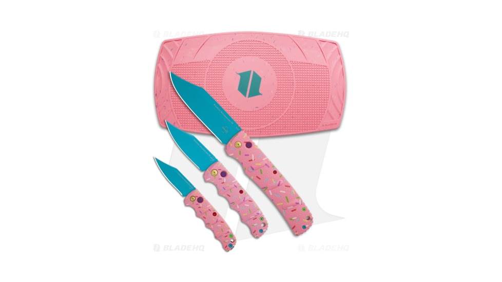 Boker Kalashnikov Dessert Warrior Bowie Automatic Folding Knife Set, D2, Clip Point Blade, Aluminum Pink Handle, Blue/Pink, One Size, BHQ-193824