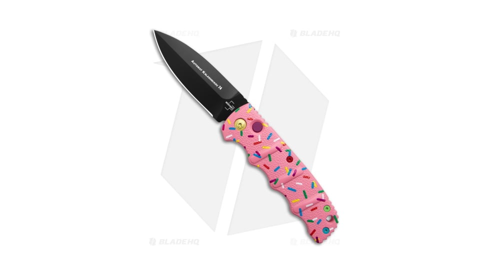 Boker Kalashnikov Midnight Snack Dessert Warrior Automatic Folding Knife, 3.25in, D2, Dagger Blade, Aluminum Pink Handle, Black/Pink, 7.625in, BHQ-203541