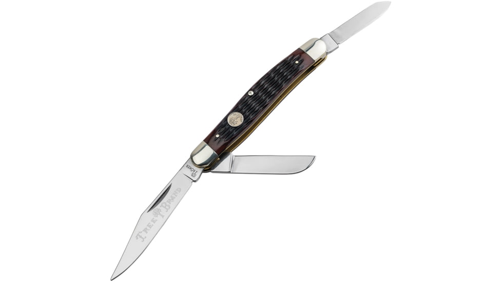 Boker Traditional Series 2.0 Stockman Folding Knife, 3.88in Closed, D2 Tool Steel, Clip/Sheepsfoot/Spey Blades, Brown Jigged Bone Handle, 110857