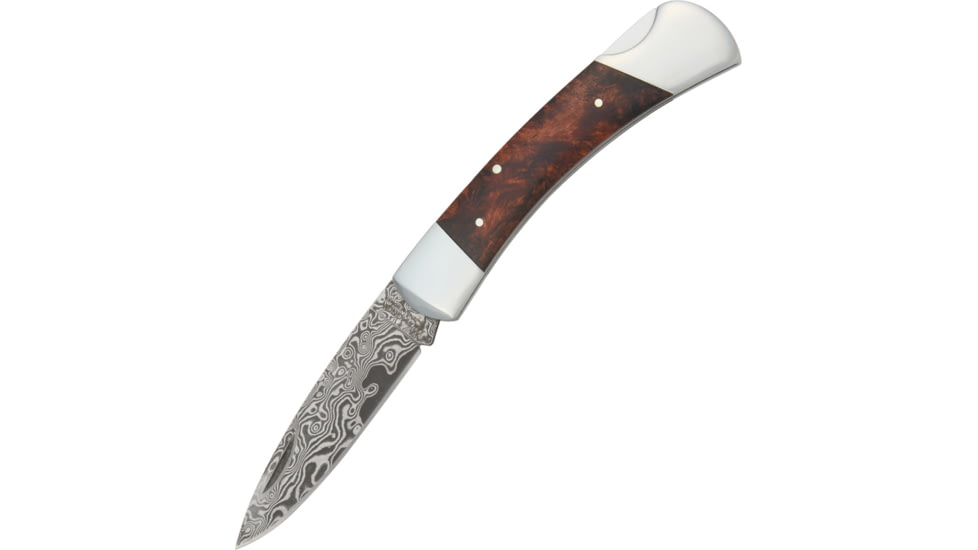 Boker Magnum Damascus Lord Folding Knife, 5in Closed, 3.6in, Damascus Steel Blade, Brown Burl Wood Handle, 01MB790DAM