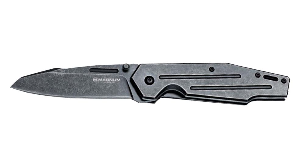 Boker Magnum Real Steel Spring Assisted Opening Folding Knife,3.5in Stainless Steel Blade,Matte Black Stonewash Handle 01RY214