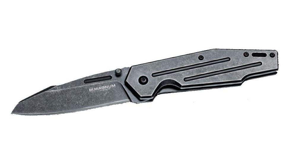 Boker Magnum Real Steel Spring Assisted Opening Folding Knife,3.5in Stainless Steel Blade,Matte Black Stonewash Handle 01RY214