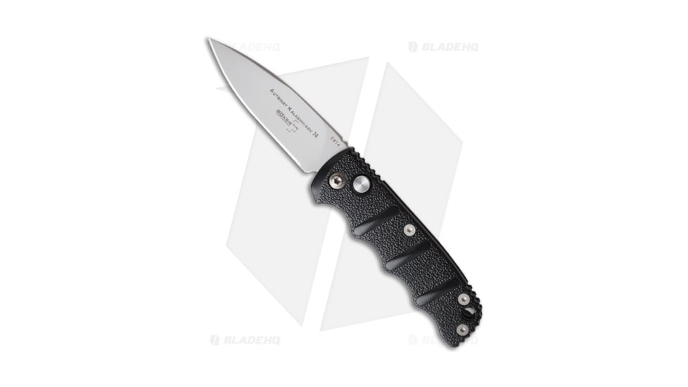 Boker Mini Kalashnikov Automatic Folding Knife, 2.50in, D2, Spear Point Blade, Aluminum Black Handle, Steel/Black, 5.75in, BHQ-10758