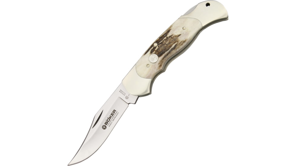 Boker Optima Series Lockback Folding Knife, 3.63in 440C SS Clip Point Blade, Stag Handle, 113004ST
