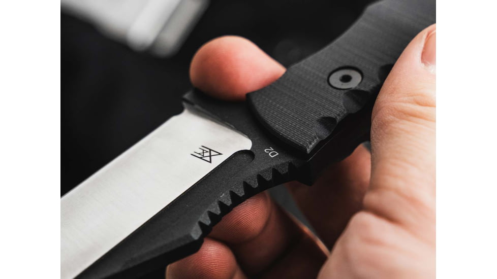 Boker Plus Andhrimnir Mini Fixed Blade Knife, 6in Overall, 3.38in Black Stonewash/Satin D2 Tool Steel Wharncliffe Blade, Black G10 Handle, Black Kydex Belt Sheath, 02BO091
