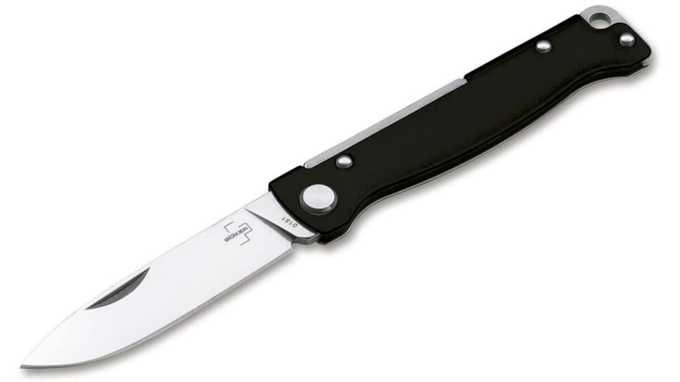 Boker Plus Atlas Folding Knife, 2.64in, 12C27, Drop Point Blade, Stainless Steel, Black Handle, 01BO851