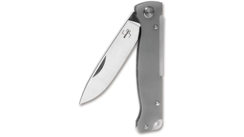 Boker Plus Atlas Folding Knife, 2.64in, 12C27, Stainless Steel Silver Handle, 01BO850
