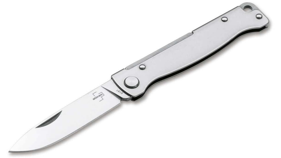 Boker Plus Atlas Folding Knife, 2.64in, 12C27, Stainless Steel Silver Handle, 01BO850