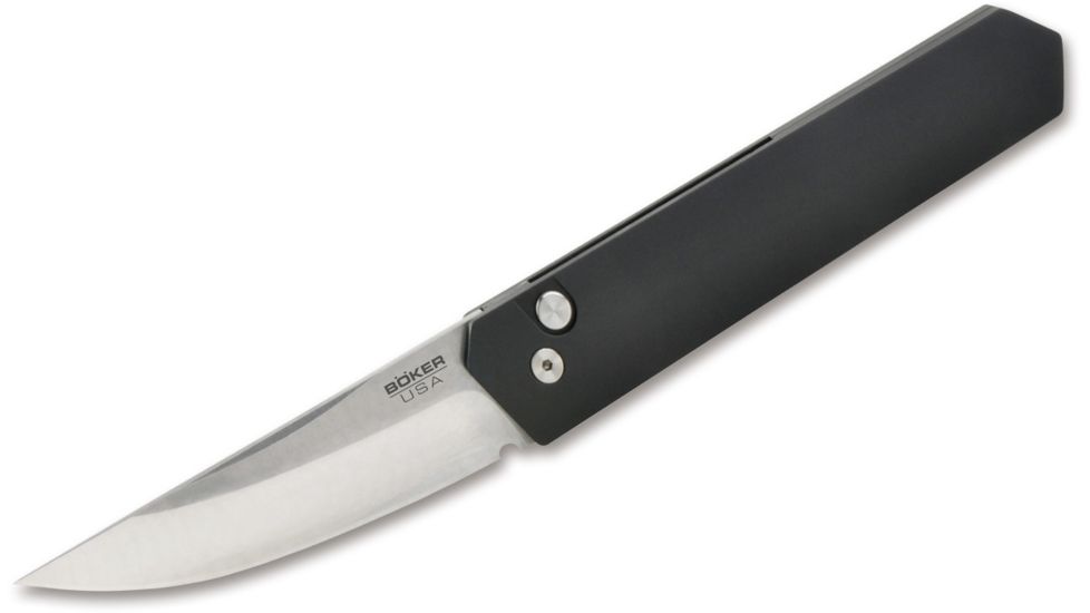 Boker Plus BP Kwaiken Compact Automatic Folding Knives, Lucas Burnley, 3.1in, 154CM, Skinner, Aluminum, Stonewash, Black, 01BO254