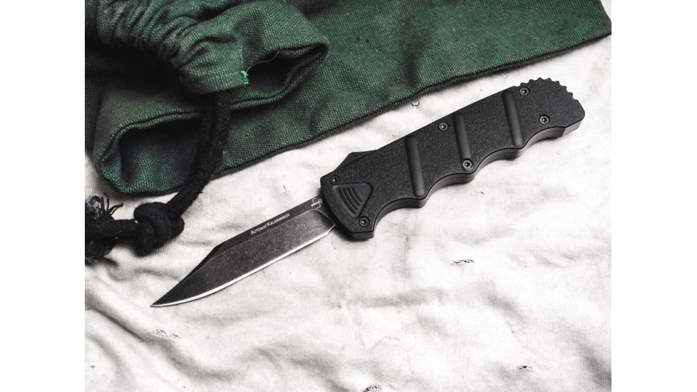 Boker Plus Kalashnikov OTF Bowie Automatic Folding Knife, 3.54in, D2, Aluminum Black Handle, 06EX350