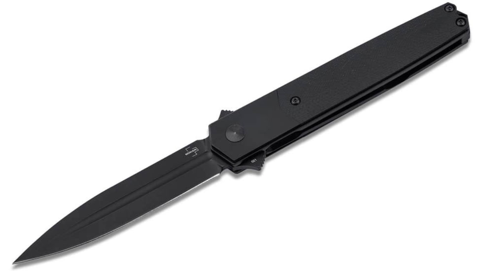 Boker Plus Kwaiken Sym Folding Knife by Lucas Burnley, 4.88in Closed, 3.5in Black 154CM Stainless Dagger Blade, Black G10 Handle, Nylon Case, 01BO635