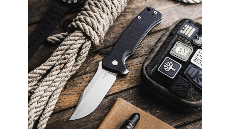 Boker Plus M.E.R.K. 1 Folding Knife, 5in Closed, 3.63in Satin D2 Tool Steel Blade, Black G10 Handle, 01BO552