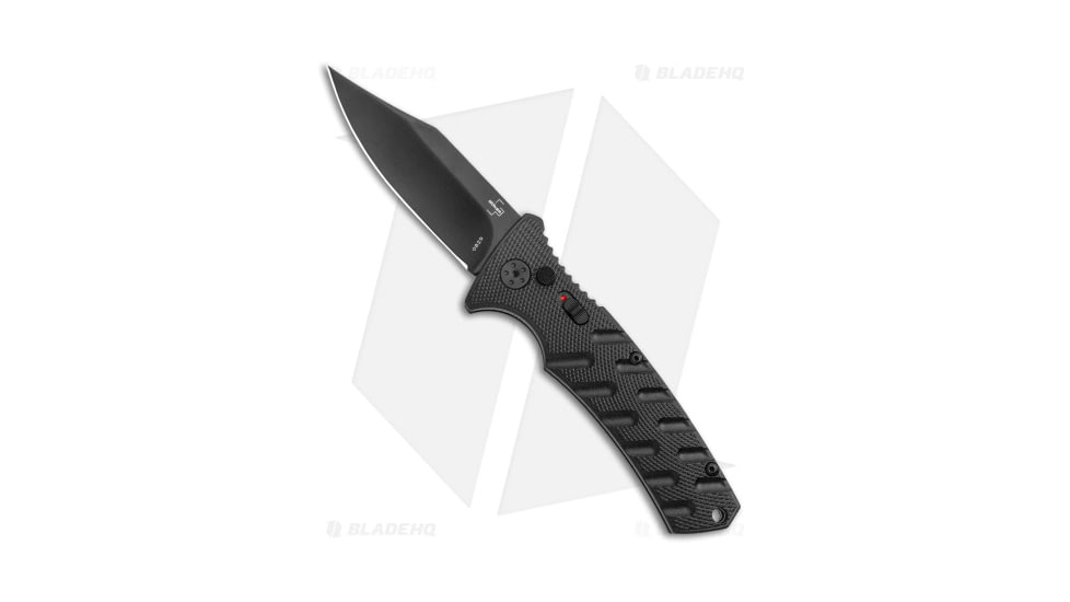 Boker Plus Strike Bowie Automatic Folding Knife, 3.25in, D2, Clip Point Blade, Aluminum Black Handle, Black/Black, 7.875in, BHQ-125300