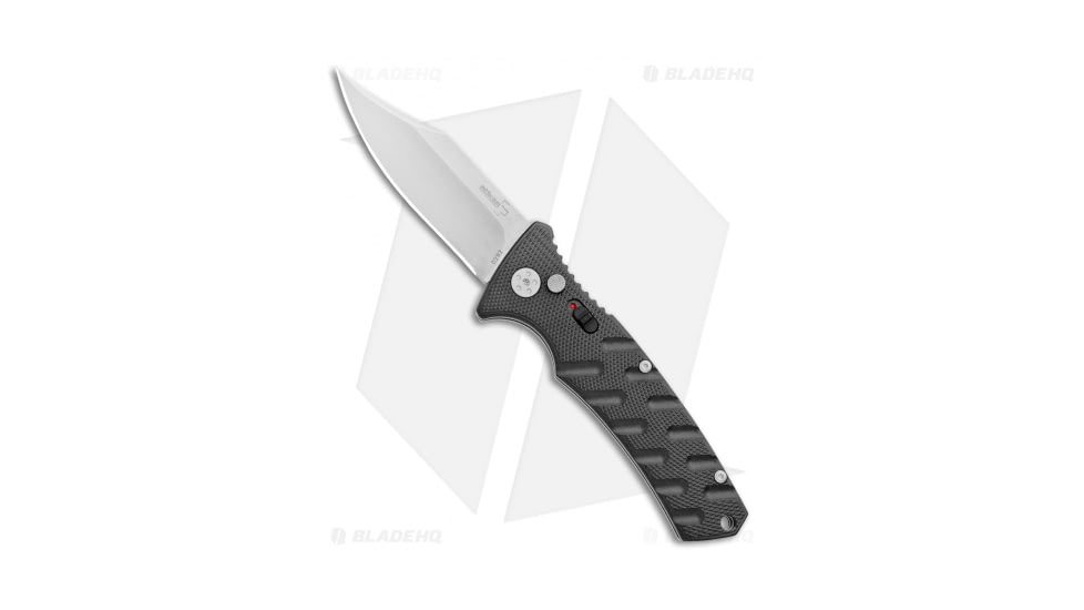 Boker Plus Strike Bowie Automatic Folding Knife, 3.25in, D2, Clip Point Blade, Aluminum Black Handle, Steel/Black, 7.875in, BHQ-97034