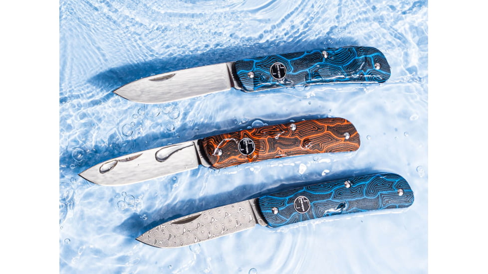 Boker Plus Tech Tool Folding Knife, 3.63in Closed, 2.88in Satin 12C27 Sandvik Stainless Steel Blade, Orange G10 Handle, Damascus Pattern Handle, 01BO558