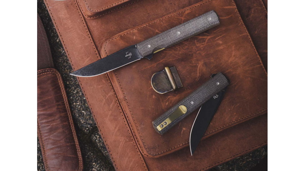 Boker Plus Urban Trapper Linear Folding Knife, 3.27in, Black Blade, VG-10, Micarta Olive Handle, 01BO705