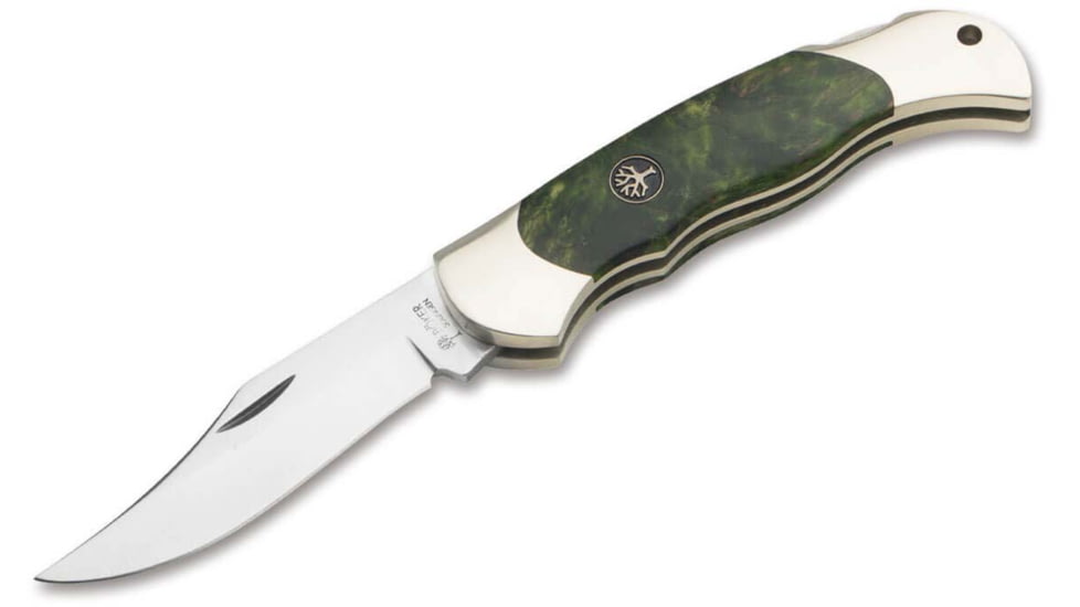 Boker Solingen Boy Scout Folding Knife, 2.24in, N690, Curly Birch Wood Green Handle, 118118