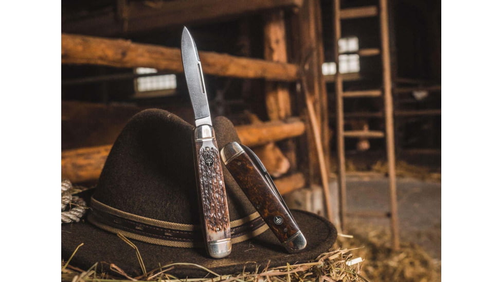Boker Solingen Cattle Folding Knife, 3.23in, N690, Curly Birch Wood, Nickel Silver Brown Handle, 110910