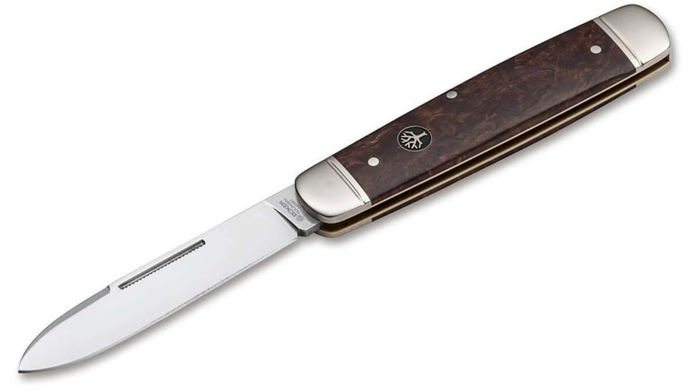 Boker Solingen Cattle Folding Knife, 3.23in, N690, Curly Birch Wood, Nickel Silver Brown Handle, 110910