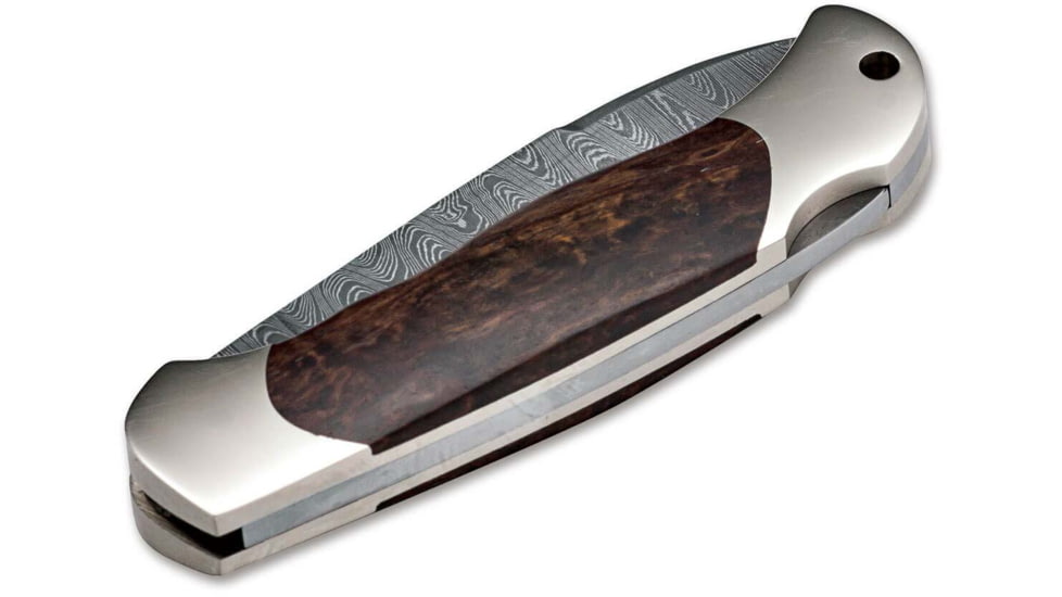 Boker Solingen Junior Scout Folding Knife, 2.76in, Damascus, Curly Birch Wood, Nickel Silver Brown Handle, 111920DAM