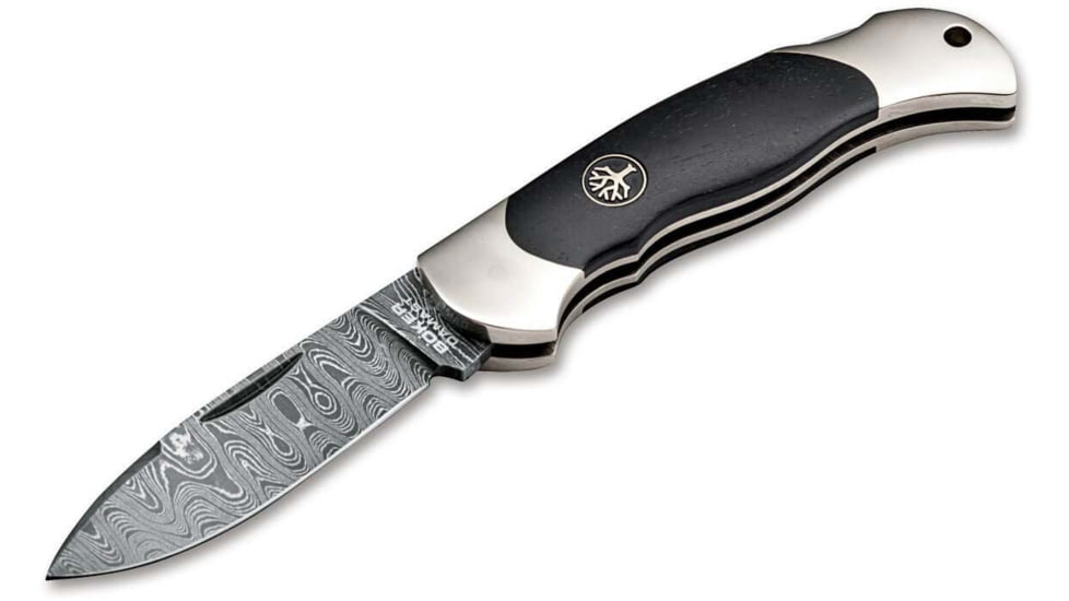 Boker Solingen Junior Scout Folding Knife, 2.76in, Damascus, Ironwood, Nickel Silver Black Handle, 111930DAM