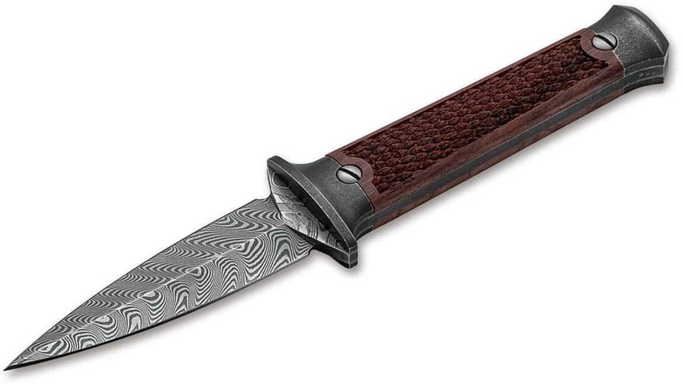 Boker Solingen P08 Fixed Blade Knife, 3.23 in, Damascus, Dagger, Rosewood, Rosewood, 121515DAM