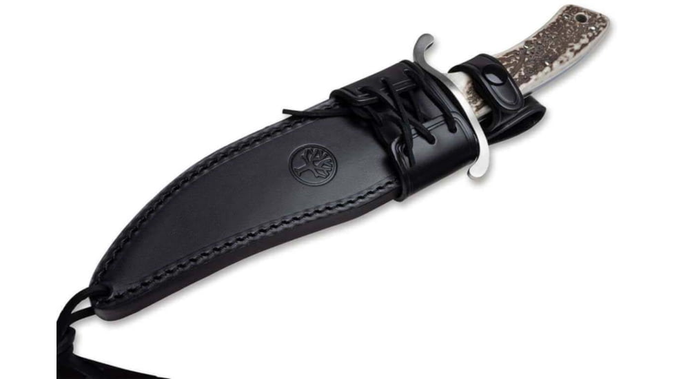 Boker Stag Bowie N690 Fixed Blade Knife, 2.88in, N690 Bowie Blade, Stag Handle, BO121547HH