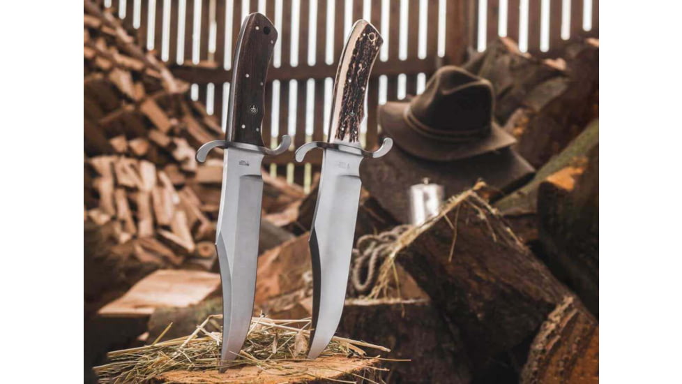 Boker Stag Bowie N690 Fixed Blade Knife, 2.88in, N690 Bowie Blade, Stag Handle, 121547HH