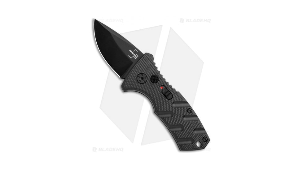 Boker Stubby Strike CA Legal Automatic Folding Knife, 1.875in, D2, Drop Point Blade, Aluminum Black Handle, Black/Black, 5.325in, BHQ-99647