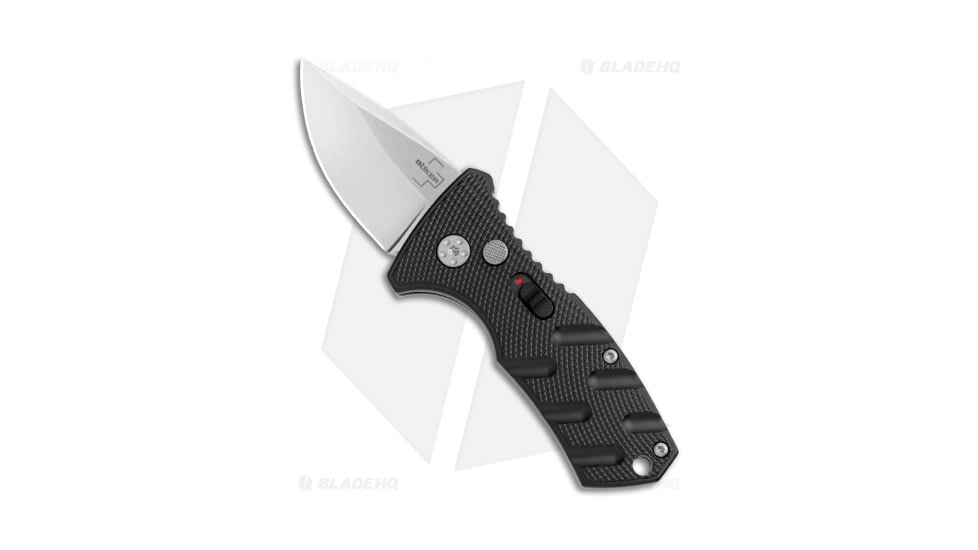 Boker Stubby Strike CA Legal Automatic Folding Knife, 1.875in, D2, Drop Point Blade, Aluminum Black Handle, Steel/Black, 5.325in, BHQ-99646