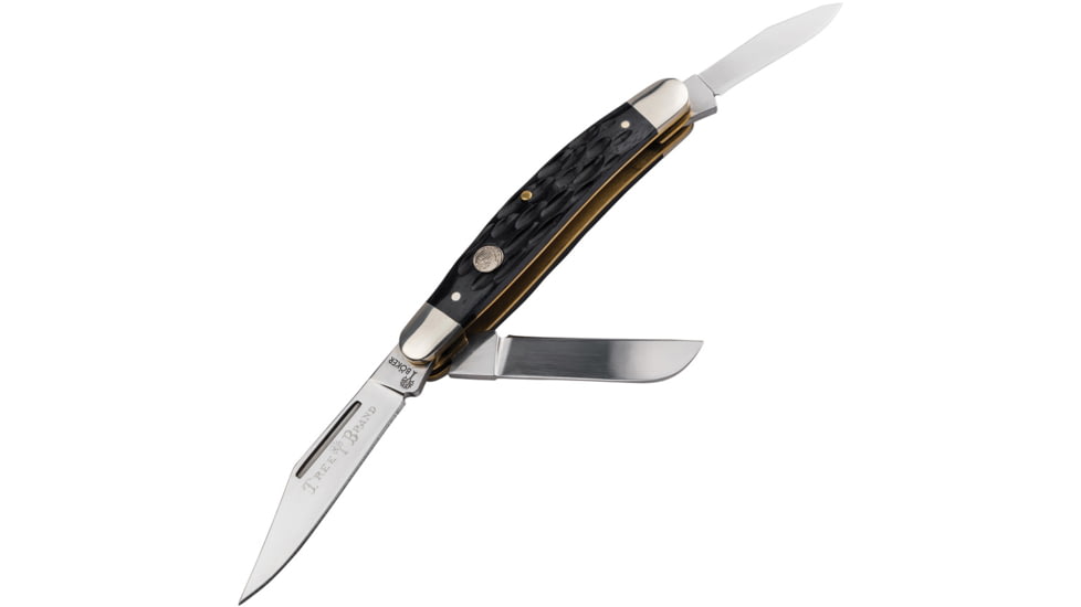 Boker Traditional Series 2.0 Medium Stockman Folding Knife, 3.38in Closed, D2 Steel, Clip Point/Sheepsfoot/Pen Blades, Jigged Black Bone Handle, Boxed, 110853