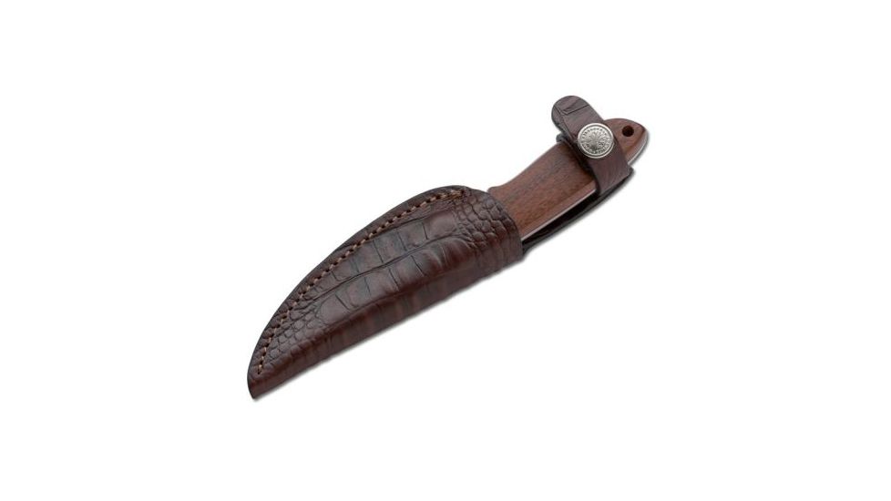 Boker USA Arbolito Pine Creek Wood Fixed Blade Knife, Guayacan Ebony Wood Handle w/ Leather Sheath 02BA701G