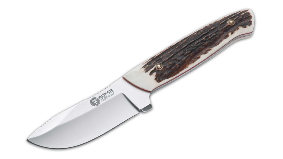 Boker USA Arbolito Skinner Stag Fixed Blade Hunting and Outdoor Knife, 3 1/4in  w/ Leather Sheath 02BA338H