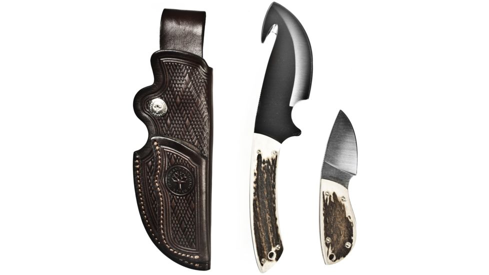 Boker USA Arbolito Guides Combo Set of Gut Hook Stag Knives w/ Sheath 02BA5130HH