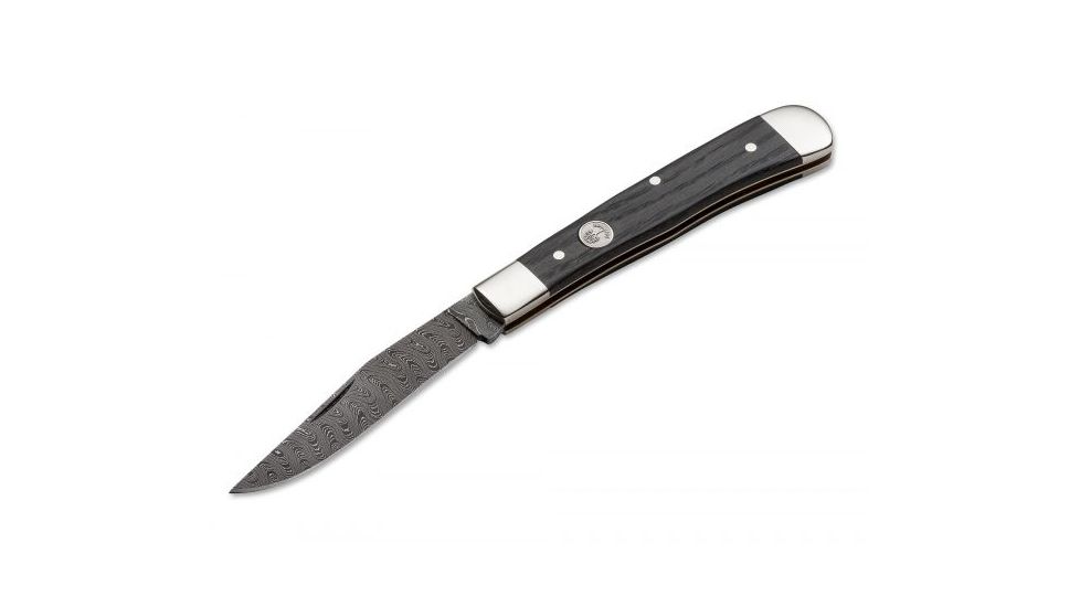 Boker USA Boker Trapper Classic Damascus Folding Pocket Knife,3.3in Damascus Steel Blade,Bog Oak Wood Brown Handle 112545DAM