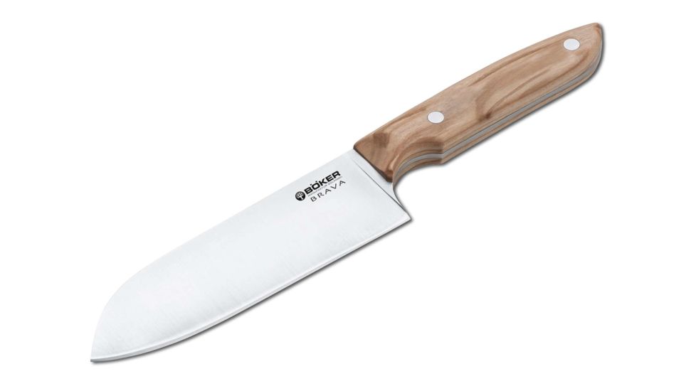 Boker USA Brava Santoku Knife 6.375in,X50CrMoV15 Steel Blade,Olive Wood Handle 130484