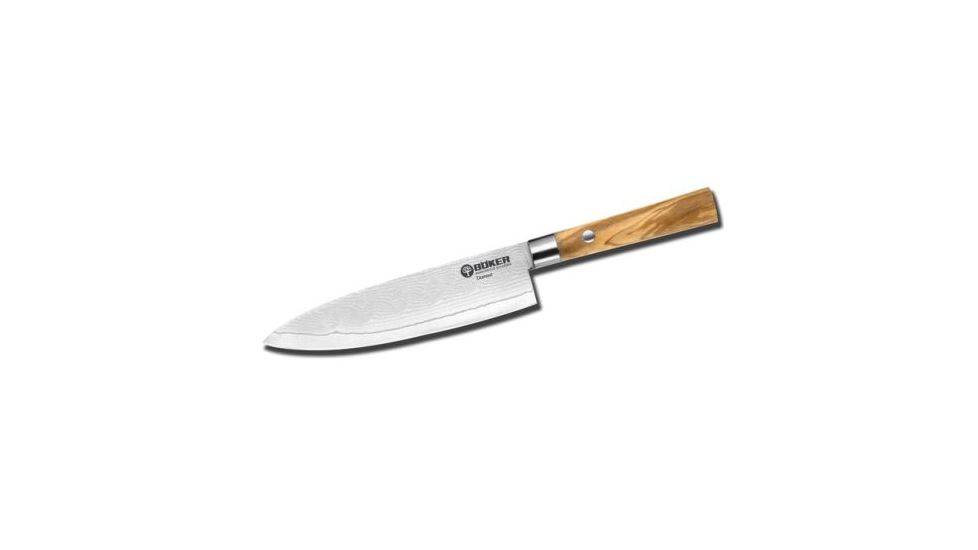 Boker Solingen Damascus Olive Utility Knife, 6 1/8in, Pakkawood Handle 130439DAM